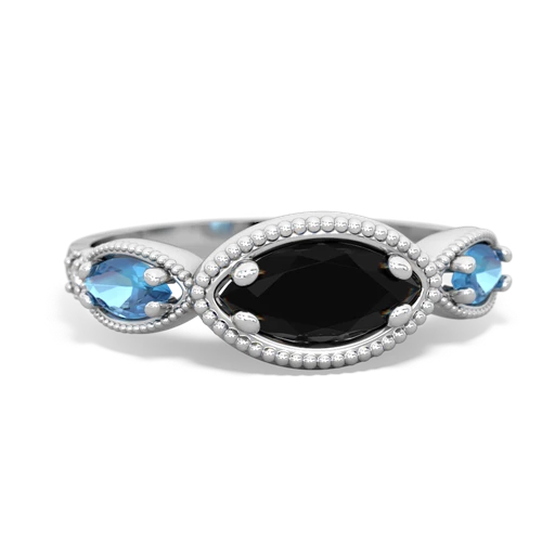 onyx-blue topaz milgrain marquise ring
