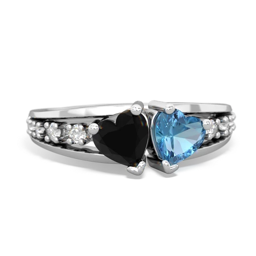 Black Onyx Genuine Black Onyx with Genuine Swiss Blue Topaz Heart to Heart ring Ring