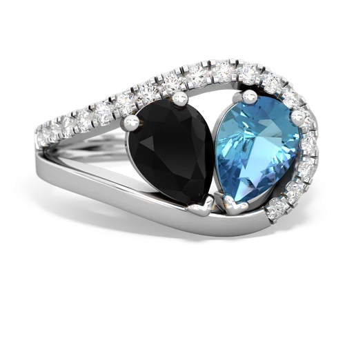 Black Onyx Genuine Black Onyx with Genuine Swiss Blue Topaz Nestled Heart Keepsake ring Ring