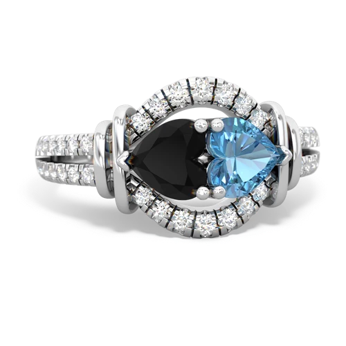 Black Onyx Genuine Black Onyx with Genuine Swiss Blue Topaz Art-Deco Keepsake ring Ring