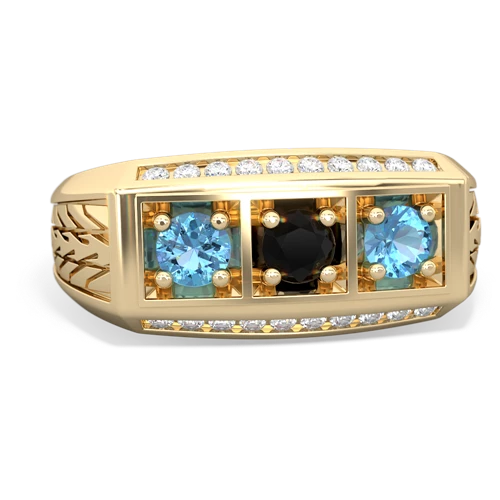 onyx-blue topaz three stone ring