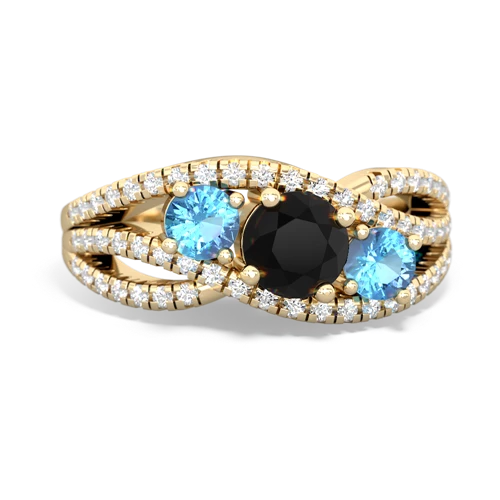 onyx-blue topaz three stone pave ring