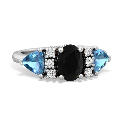 Black Onyx Genuine Black Onyx with Genuine Swiss Blue Topaz and  Antique Style Three Stone ring Ring