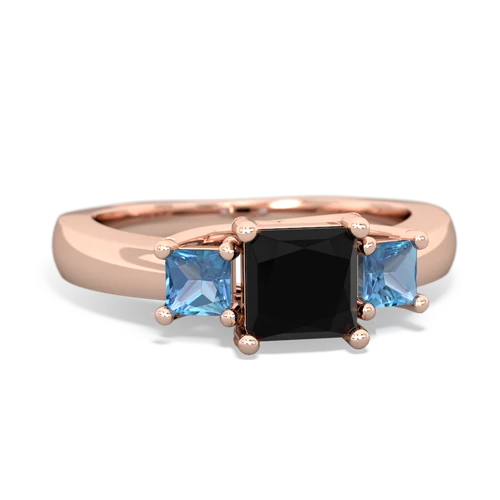 Black Onyx Genuine Black Onyx with Genuine Swiss Blue Topaz and Genuine Black Onyx Three Stone Trellis ring Ring