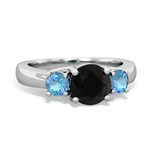 Black Onyx Genuine Black Onyx with Genuine Swiss Blue Topaz and  Three Stone Trellis ring Ring