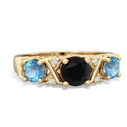Black Onyx Genuine Black Onyx with Genuine Swiss Blue Topaz and Lab Created Emerald Hugs and Kisses ring Ring
