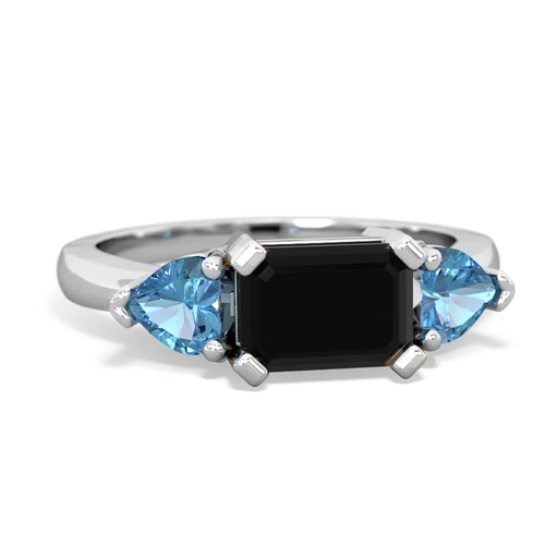 Black Onyx Genuine Black Onyx with Genuine Swiss Blue Topaz and  Three Stone ring Ring