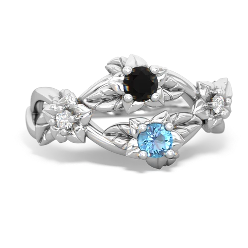 Black Onyx Genuine Black Onyx with Genuine Swiss Blue Topaz Sparkling Bouquet ring Ring
