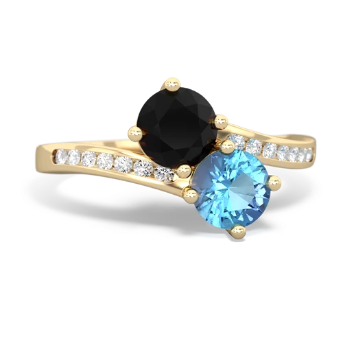 onyx-blue topaz two stone channel ring