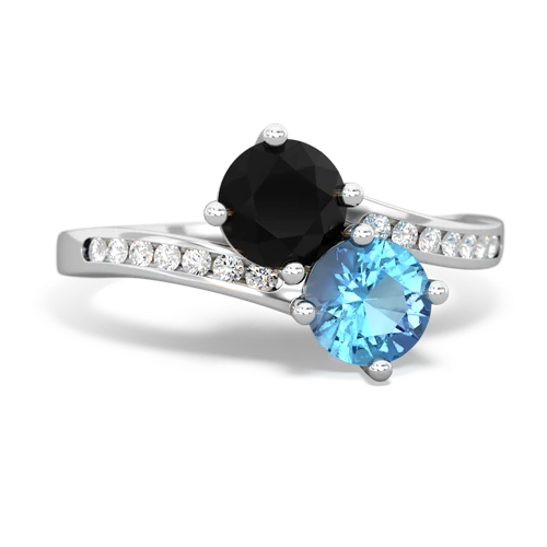 onyx-blue topaz two stone channel ring