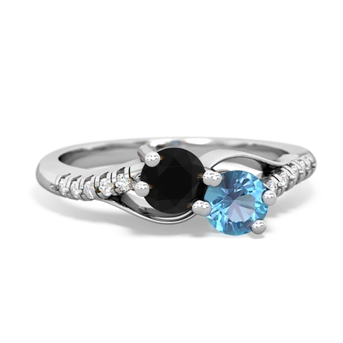 Black Onyx Genuine Black Onyx with Genuine Swiss Blue Topaz Two Stone Infinity ring Ring