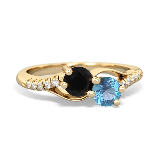 onyx-blue topaz two stone infinity ring