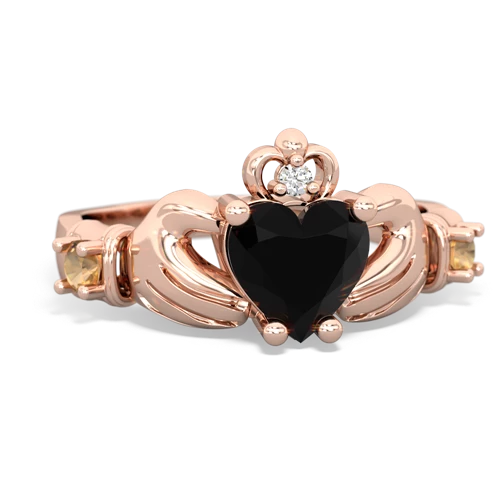 Black Onyx Genuine Black Onyx with Genuine Citrine and Lab Created Ruby Claddagh ring Ring