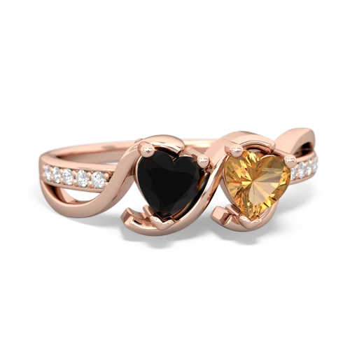 onyx-citrine double heart ring