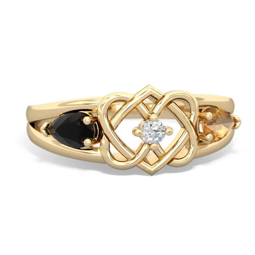 onyx-citrine double heart ring