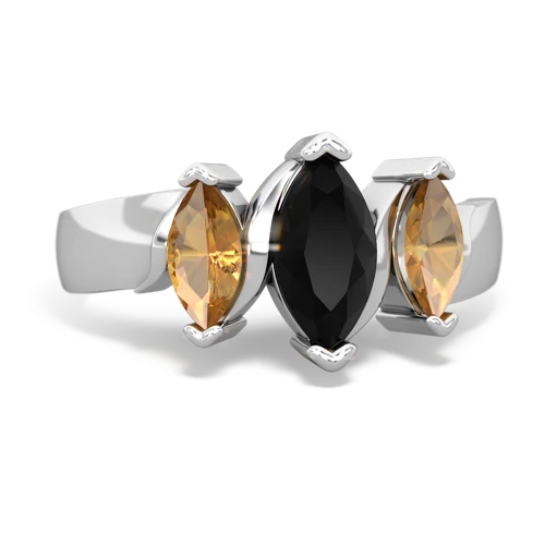 Black Onyx Genuine Black Onyx with Genuine Citrine and Lab Created Ruby Three Peeks ring Ring