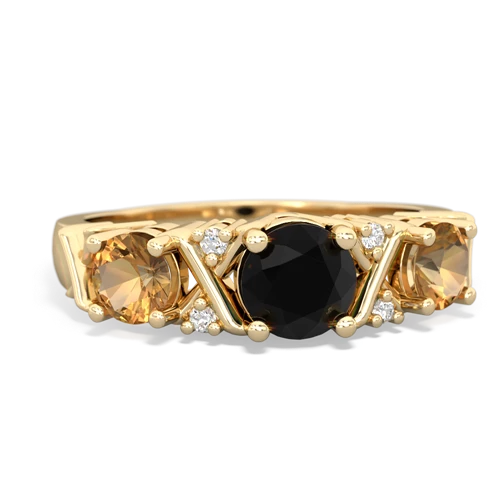 Black Onyx Genuine Black Onyx with Genuine Citrine and Lab Created Ruby Hugs and Kisses ring Ring