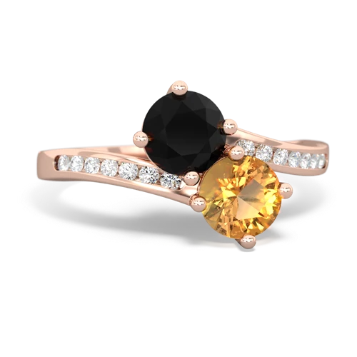 onyx-citrine two stone channel ring