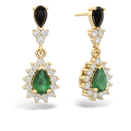 Black Onyx Genuine Black Onyx with Genuine Emerald Halo Pear Dangle earrings Earrings