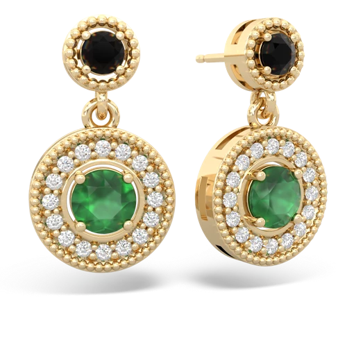 Black Onyx Genuine Black Onyx with Genuine Emerald Halo Dangle earrings Earrings