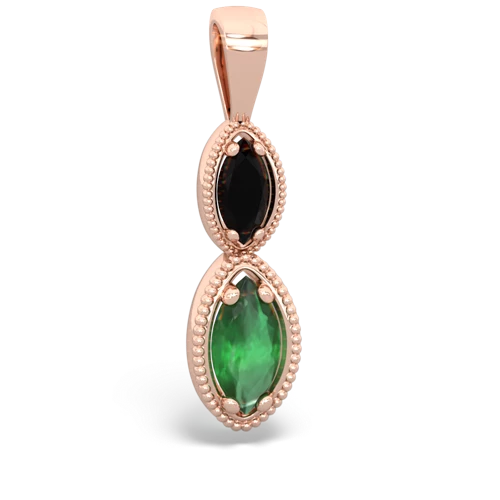 Black Onyx Genuine Black Onyx with Genuine Emerald Antique-style Halo pendant Pendant