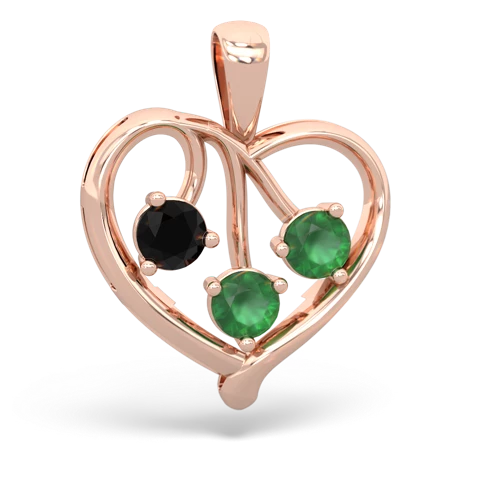 Genuine Black Onyx with Genuine Emerald and Genuine Amethyst Glowing Heart pendant