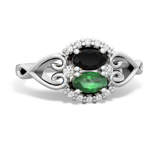 Black Onyx Genuine Black Onyx with Genuine Emerald Love Nest ring Ring
