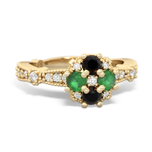 Black Onyx Genuine Black Onyx with Genuine Emerald Milgrain Antique Style ring Ring