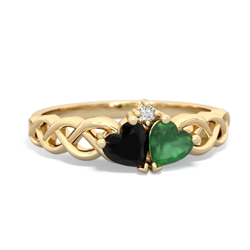 Black Onyx Genuine Black Onyx with Genuine Emerald Heart to Heart Braid ring Ring