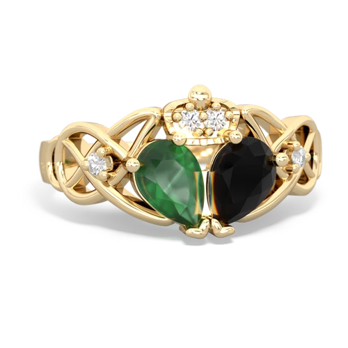 Black Onyx Genuine Black Onyx with Genuine Emerald Two Stone Claddagh ring Ring