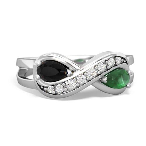 Black Onyx Genuine Black Onyx with Genuine Emerald Diamond Infinity ring Ring
