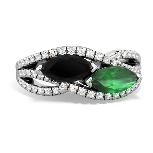 Black Onyx Genuine Black Onyx with Genuine Emerald Diamond Rivers ring Ring