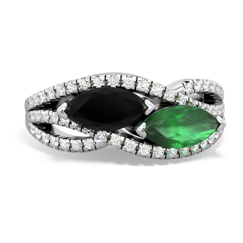 onyx-emerald double heart ring