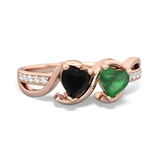 onyx-emerald double heart ring