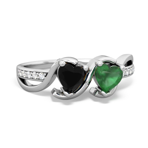 onyx-emerald double heart ring
