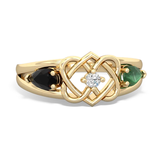 onyx-emerald double heart ring