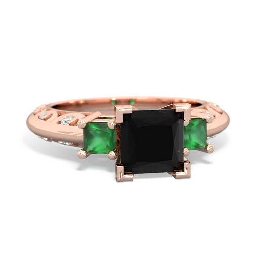 Black Onyx Genuine Black Onyx with Genuine Emerald and  Art Deco ring Ring