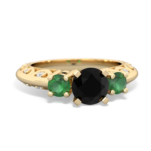 Black Onyx Genuine Black Onyx with Genuine Emerald Art Deco ring Ring