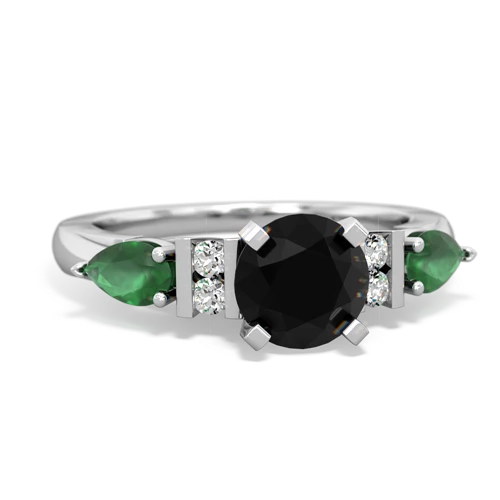 Black Onyx Genuine Black Onyx with Genuine Emerald and Genuine Swiss Blue Topaz Engagement ring Ring