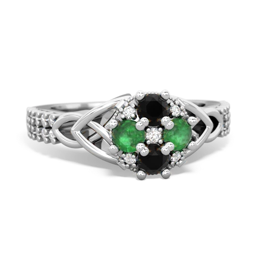 Black Onyx Genuine Black Onyx with Genuine Emerald Celtic Knot Engagement ring Ring
