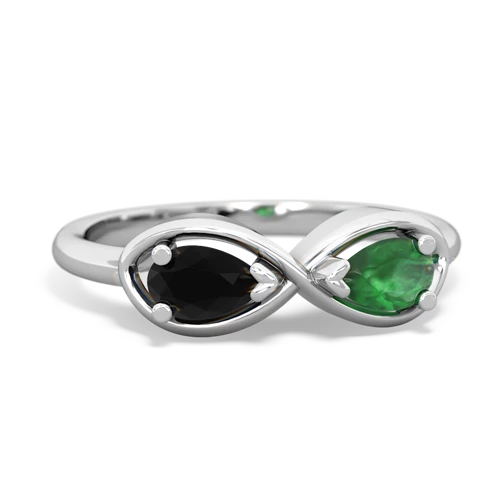 Black Onyx Genuine Black Onyx with Genuine Emerald Infinity ring Ring