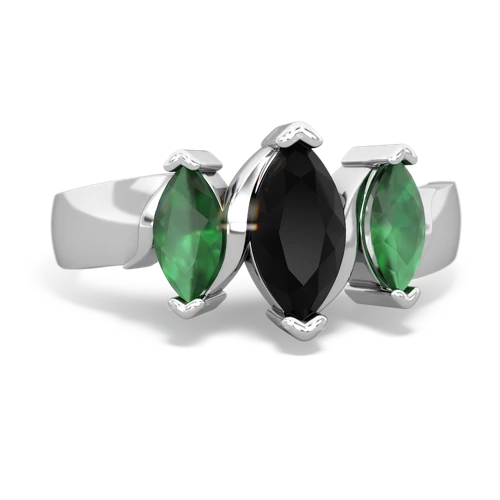 Genuine Black Onyx with Genuine Emerald and Genuine Amethyst Three Peeks ring