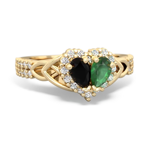 Black Onyx Genuine Black Onyx with Genuine Emerald Celtic Knot Engagement ring Ring