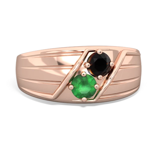 Black Onyx Genuine Black Onyx with Genuine Emerald Art Deco Men's ring Ring