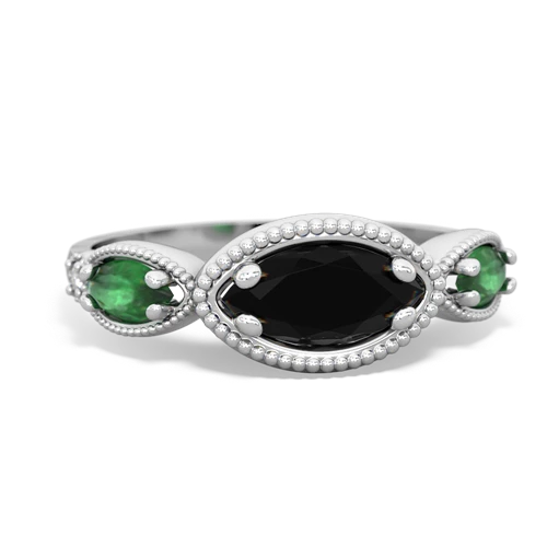 Black Onyx Genuine Black Onyx with Genuine Emerald and  Antique Style Keepsake ring Ring