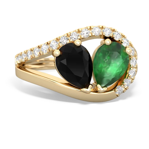 Black Onyx Genuine Black Onyx with Genuine Emerald Nestled Heart Keepsake ring Ring