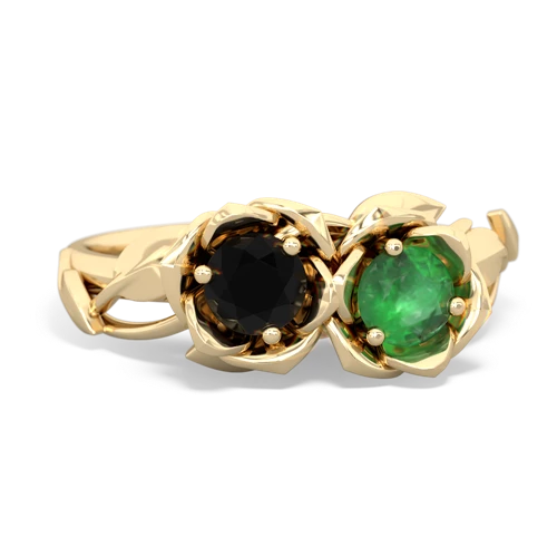 Black Onyx Genuine Black Onyx with Genuine Emerald Rose Garden ring Ring