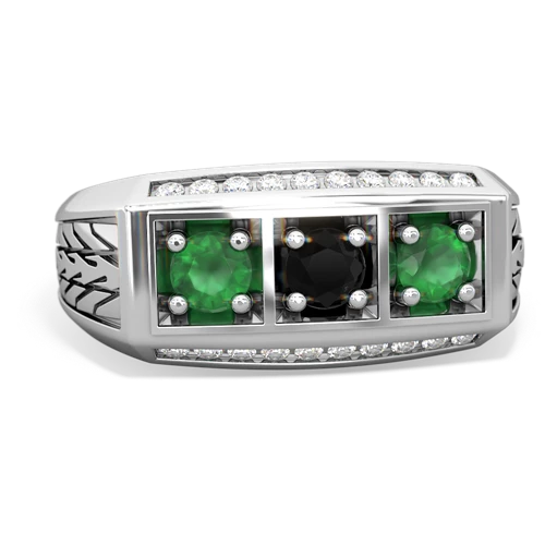 onyx-emerald three stone ring