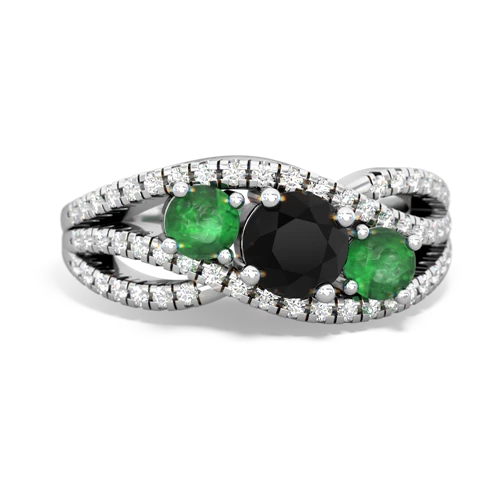 onyx-emerald three stone pave ring