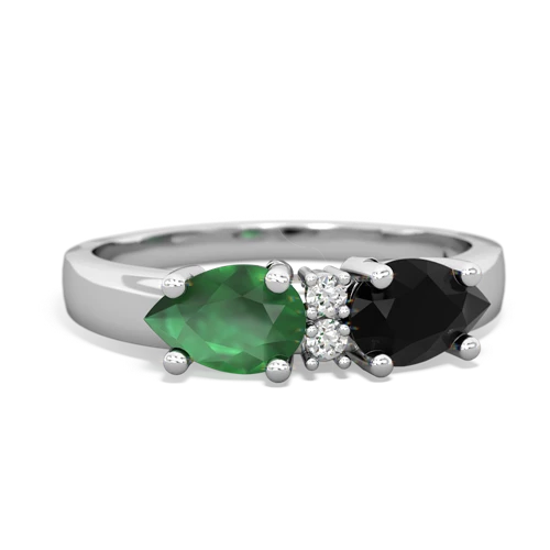 Black Onyx Genuine Black Onyx with Genuine Emerald Pear Bowtie ring Ring